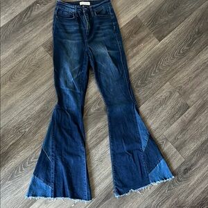 YMI Blue Flare Wide Leg Jeans with High-Rise Waist